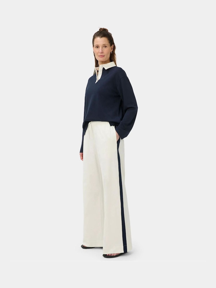 Sweaty Betty White Summer City Wide Leg Regular Trousers with Side Stripe - Image 1 of 6