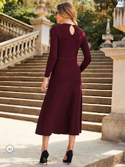 Sosandar Red Button & Chain Detail Fit & Flare Knitted Dress - Image 2 of 5