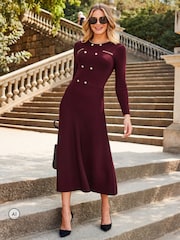 Sosandar Red Button & Chain Detail Fit & Flare Knitted Dress - Image 4 of 5