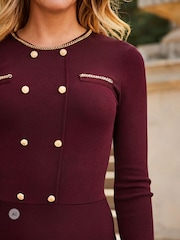 Sosandar Red Button & Chain Detail Fit & Flare Knitted Dress - Image 5 of 5