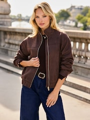 Sosandar Veste à col cheminée zippée en faux daim - Image 1 de 5