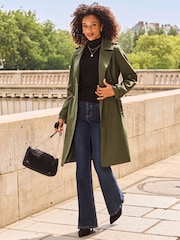 Sosandar Green Cinched Waist Trench Coat - Image 3 of 5