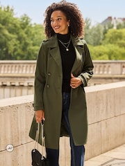 Sosandar Green Cinched Waist Trench Coat - Image 5 of 5