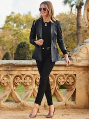 Sosandar Black Premium Faux Leather Blazer - Image 1 of 5