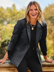 Sosandar Black Premium Faux Leather Blazer - Image 2 of 5