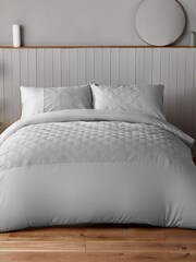 Silentnight Grey Chevron Emboss Microfibre Duvet Cover and Pillowcase Set - Image 1 of 1