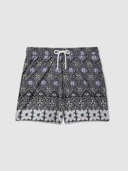 Reiss Black Multi Arizona Medallion Print Drawstring Swim Shorts - Image 2 of 6