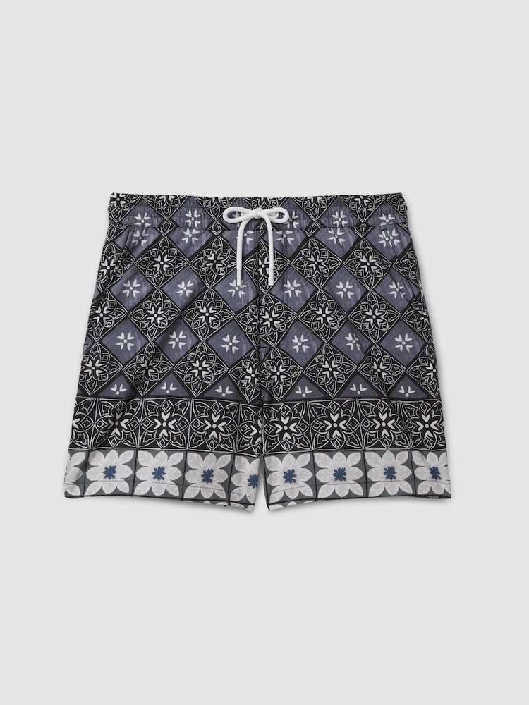Reiss Black Multi Arizona Medallion Print Drawstring Swim Shorts - Image 2 of 6