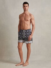 Reiss Black Multi Arizona Medallion Print Drawstring Swim Shorts - Image 3 of 6