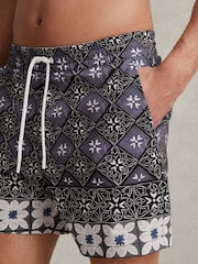 Reiss Black Multi Arizona Medallion Print Drawstring Swim Shorts - Image 4 of 6