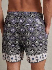Reiss Black Multi Arizona Medallion Print Drawstring Swim Shorts - Image 5 of 6