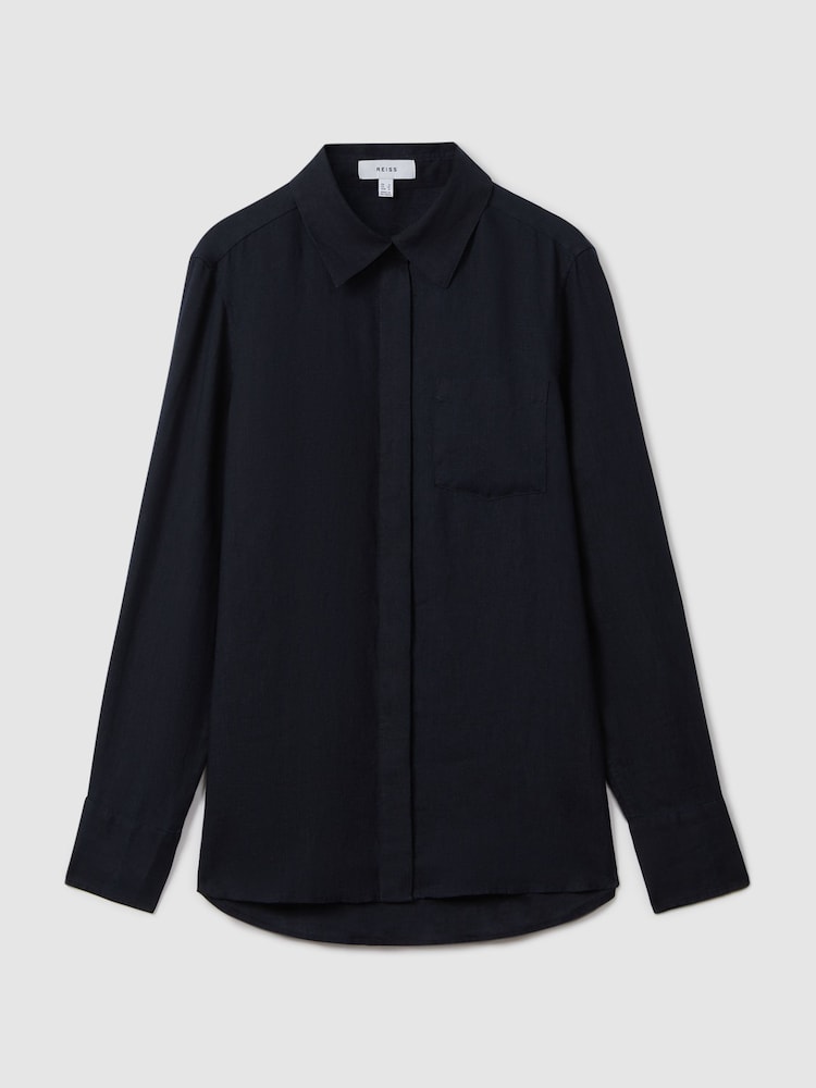 Reiss Indigo Belle 100% Linen Button-Through Shirt - Image 2 of 7