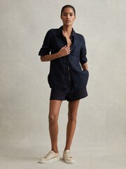 Reiss Indigo Belle 100% Linen Button-Through Shirt - Image 3 of 7