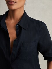 Reiss Indigo Belle 100% Linen Button-Through Shirt - Image 4 of 7