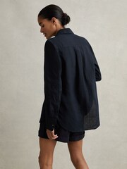 Reiss Indigo Belle 100% Linen Button-Through Shirt - Image 5 of 7