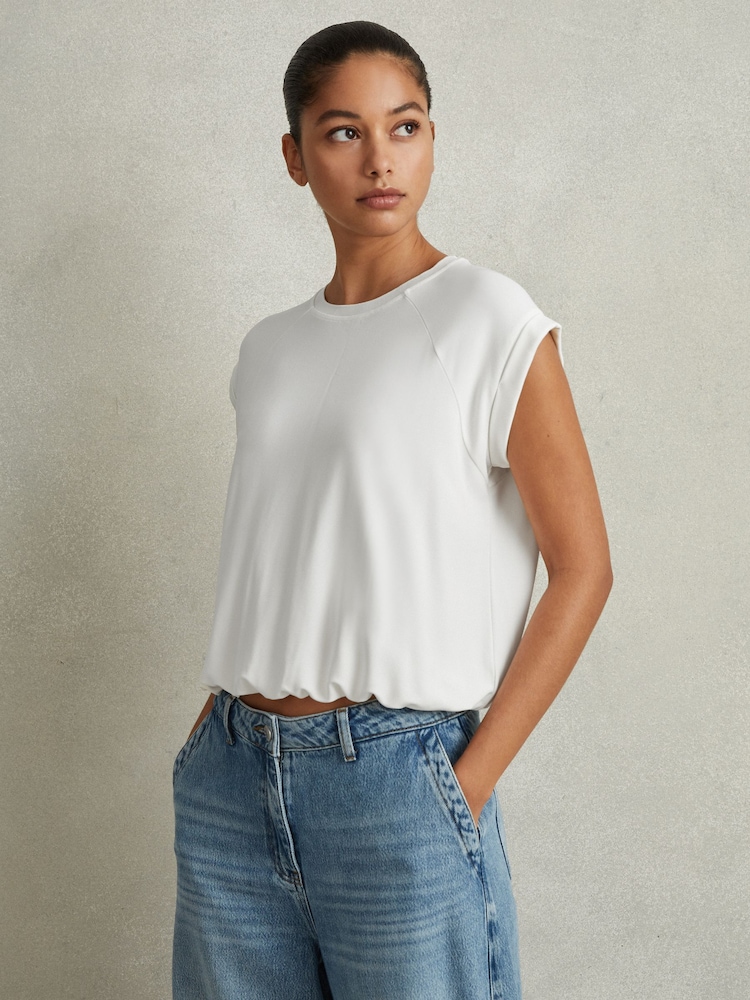 Reiss Ivory Jessie Elasticated Hem Raglan Sleeve Top - Image 1 of 6