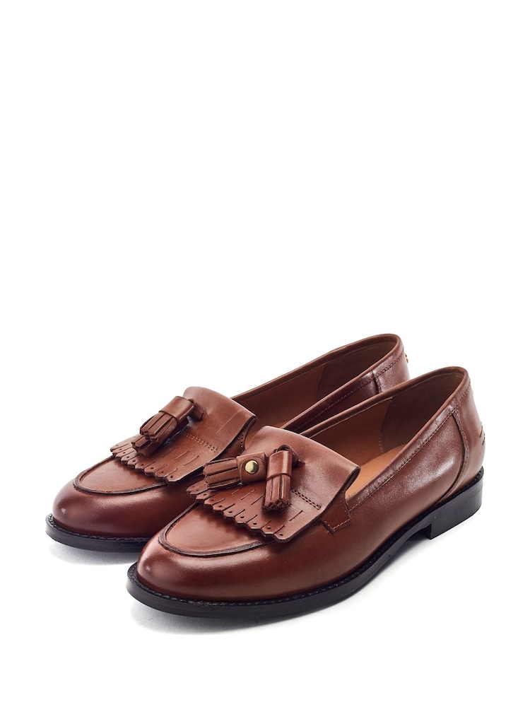 Moda in Pelle Tan Brown Florana Flat Tassel Loafers - Image 2 of 5