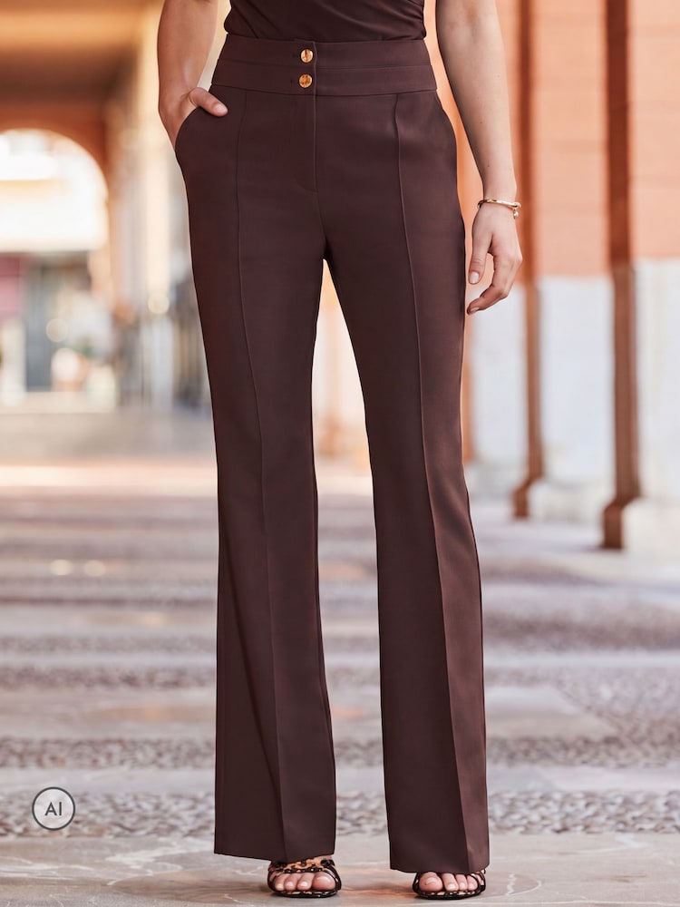 Sosandar Brown Petite Contour Waist Kick Flare Trousers - Image 2 of 4 Sosandar Brown Petite Contour Waist Kick Flare Trousers - Image 2 of 4