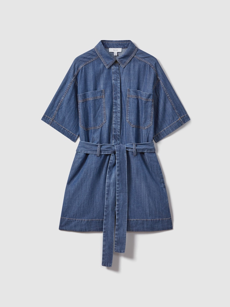 Reiss Indigo Seren Denim Belted Playsuit - Image 2 of 5