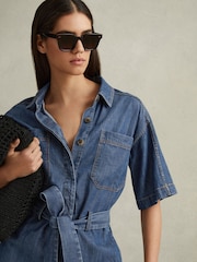 Reiss Indigo Seren Denim Belted Playsuit - Image 3 of 5