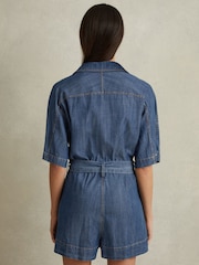 Reiss Indigo Seren Denim Belted Playsuit - Image 4 of 5