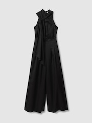 Reiss Black Selena Linen Blend Drape Jumpsuit - Image 2 of 6