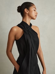 Reiss Black Selena Linen Blend Drape Jumpsuit - Image 3 of 6
