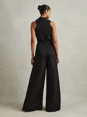 Reiss Black Selena Linen Blend Drape Jumpsuit - Image 5 of 6
