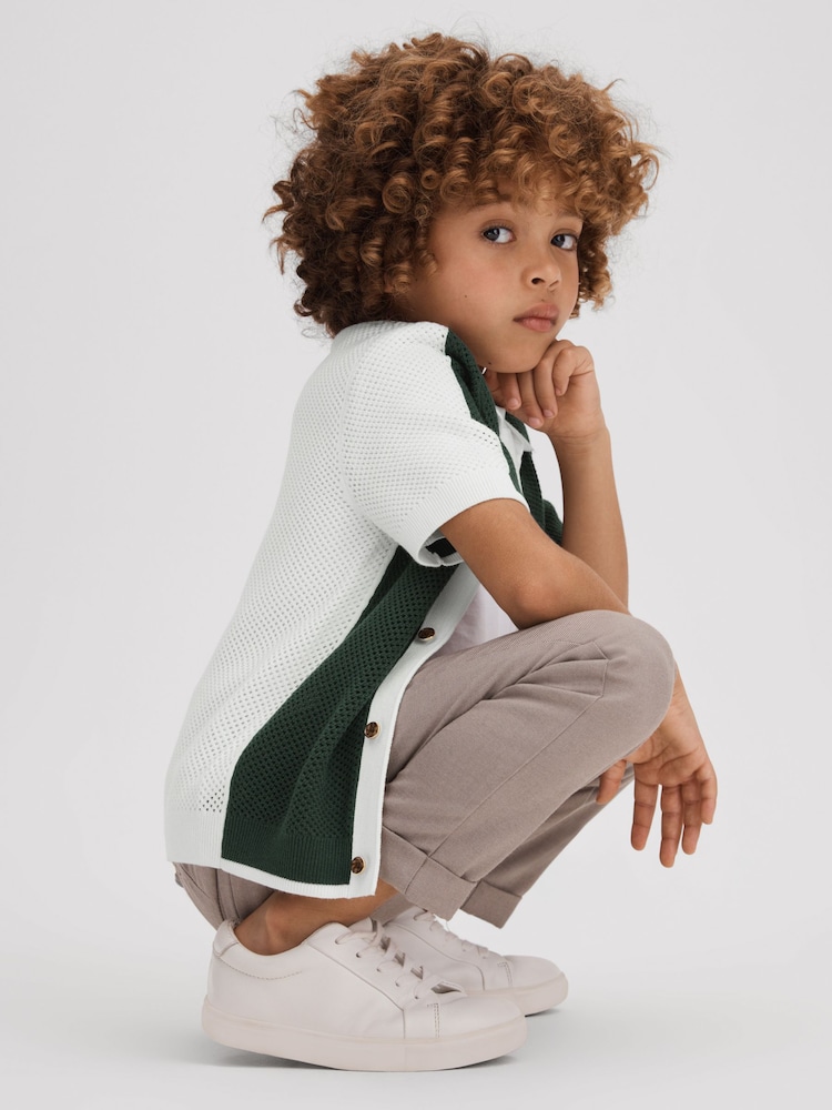 Reiss Green/Optic White Misto 13-14 yrs Cotton Blend Open Stitch Shirt - Image 2 of 4