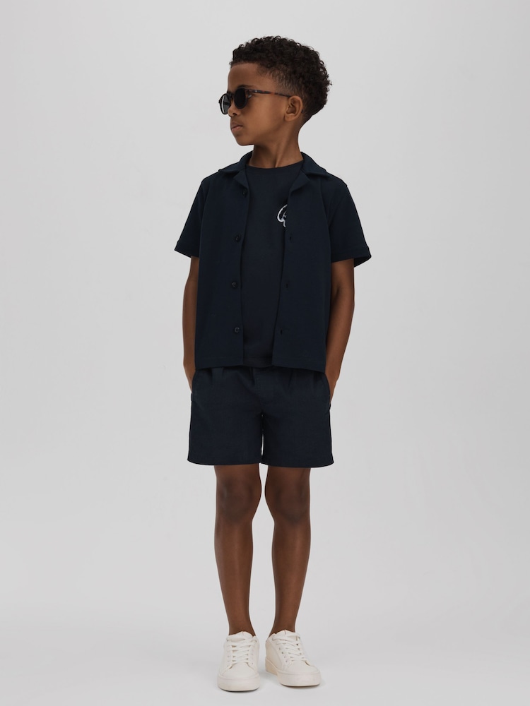 Reiss Navy Acen 3-9 yrs Linen Drawstring Shorts - Image 1 of 4