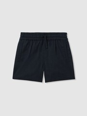 Reiss Navy Acen 3-9 yrs Linen Drawstring Shorts - Image 2 of 4
