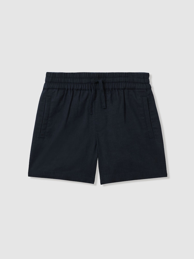 Reiss Navy Acen 3-9 yrs Linen Drawstring Shorts - Image 2 of 4