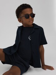 Reiss Navy Acen 3-9 yrs Linen Drawstring Shorts - Image 3 of 4