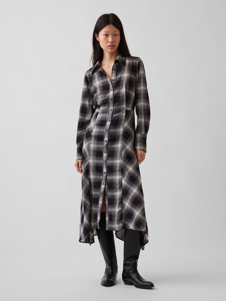 Gap Black Plaid Maxi Shirt Dress - Image 1 of 4 Gap Black Plaid Maxi Shirt Dress - Image 1 of 4