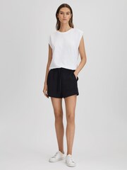 Reiss Navy Cody Cotton Blend Drawstring Shorts - Image 3 of 5
