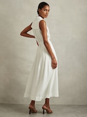 Reiss White Heidi Viscose-Linen Belted Midi Dress - Image 4 of 6