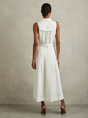 Reiss White Heidi Viscose-Linen Belted Midi Dress - Image 5 of 6