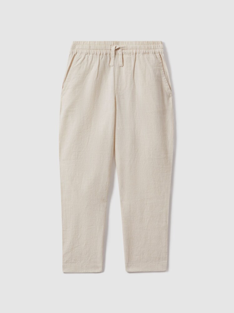 Reiss Stone Wilfred Senior Linen Drawstring Tapered Trousers - Image 2 of 4