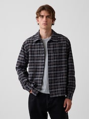 Gap Black/Grey Check Relaxed Straight-Hem Flannel Shirt - Image 1 of 4