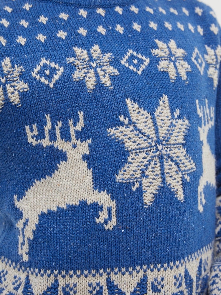 FatFace Blue Family Deer Crew Jumper - Image 4 of 4
