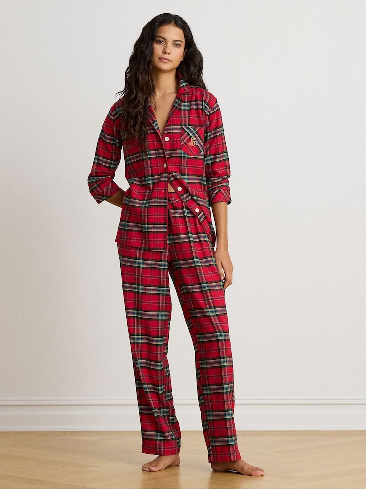 Lauren Ralph Lauren Red Brushed Cotton Pyjamas Set - Image 1 of 4 Lauren Ralph Lauren Red Brushed Cotton Pyjamas Set - Image 1 of 4