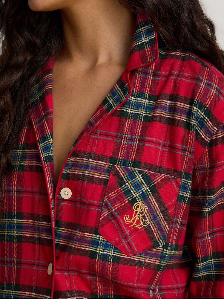 Lauren Ralph Lauren Red Brushed Cotton Pyjamas Set - Image 4 of 4 Lauren Ralph Lauren Red Brushed Cotton Pyjamas Set - Image 4 of 4