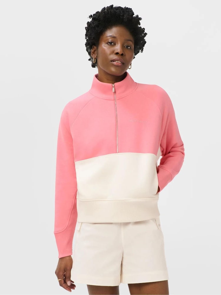 Sweaty Betty Pink Revive Half Zip Colour-Block Sweat Top - Image 1 of 6