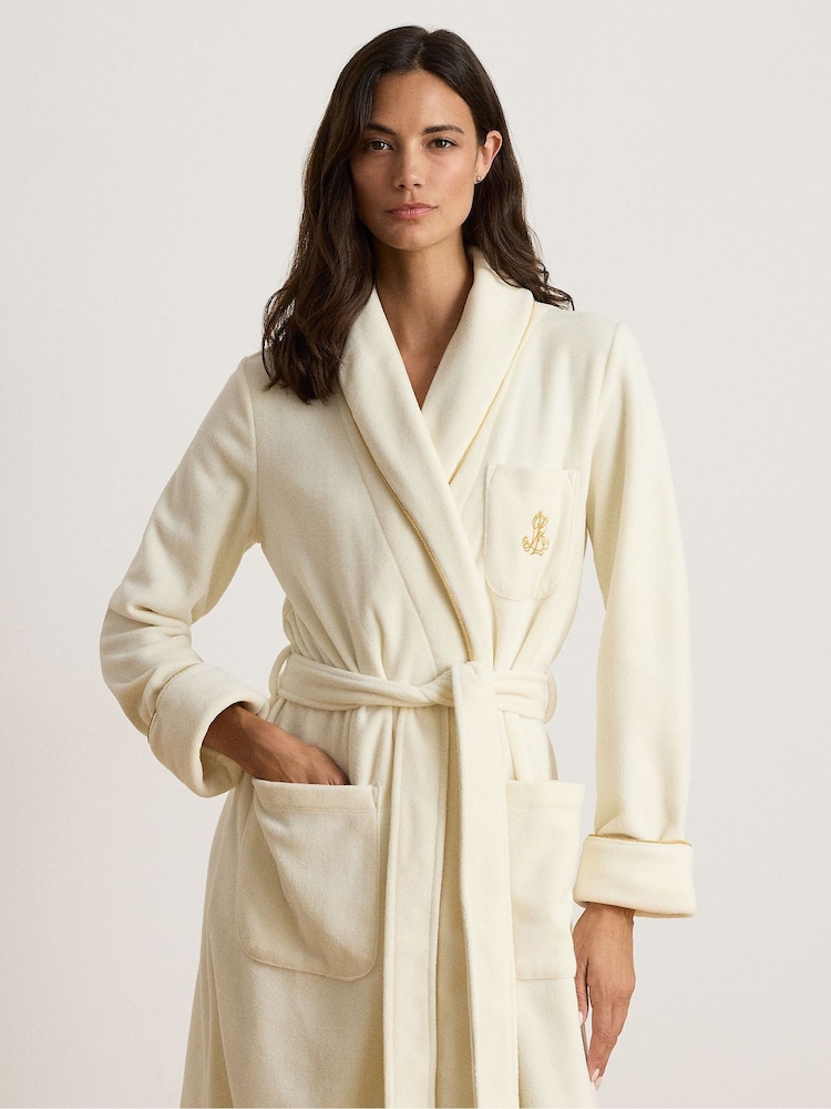 Lauren Ralph Lauren Cream Dalton Fleece Long Robe - Image 2 of 4