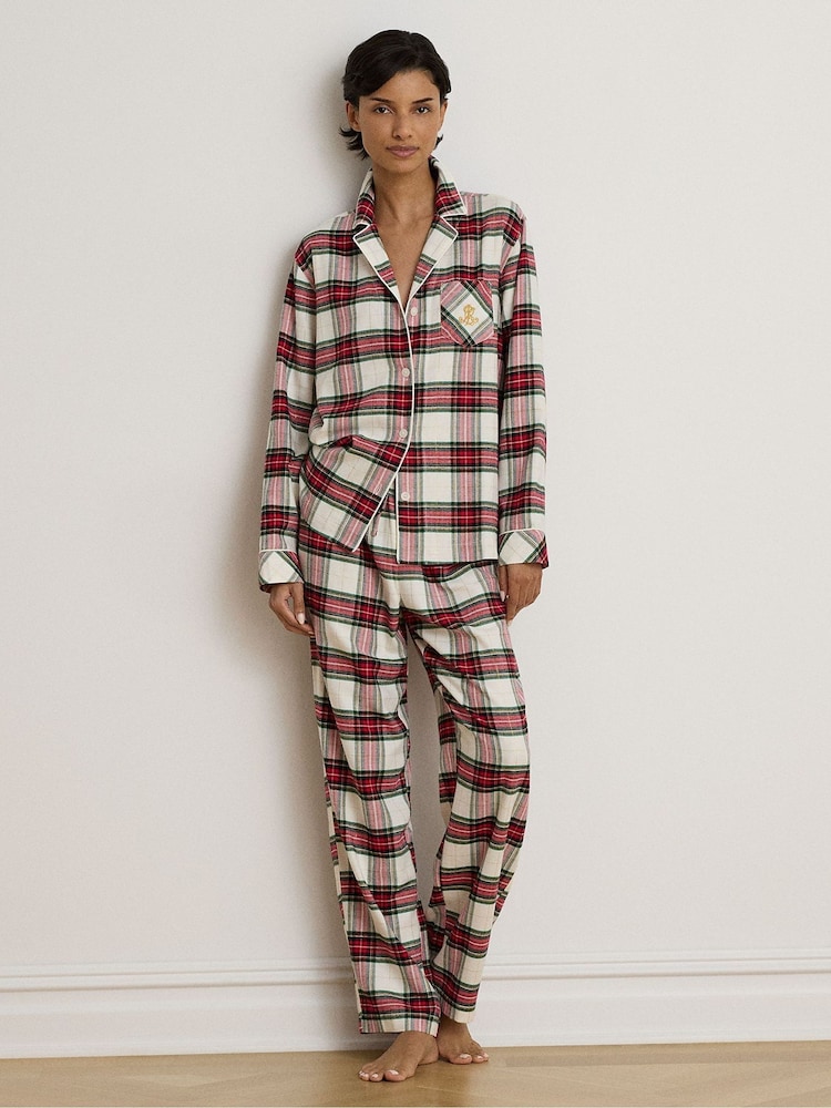 Lauren Ralph Lauren Cream Brushed Cotton Pyjamas Set - Image 1 of 4 Lauren Ralph Lauren Cream Brushed Cotton Pyjamas Set - Image 1 of 4