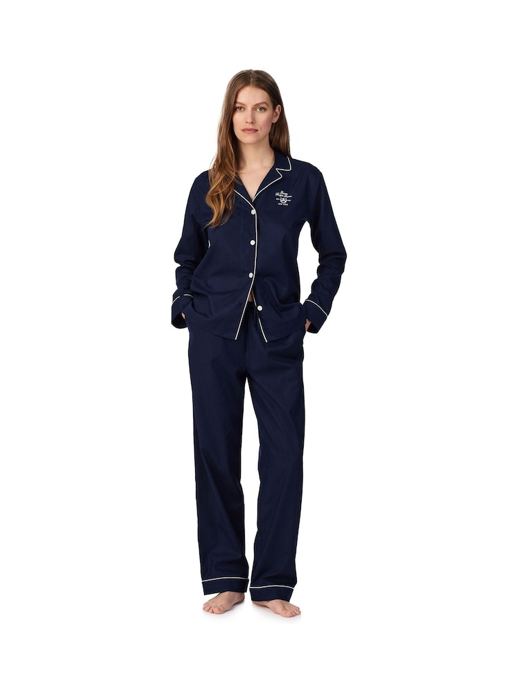 Lauren Ralph Lauren Blue Long Sleeve Cotton Pyjamas Set - Image 4 of 4 Lauren Ralph Lauren Blue Long Sleeve Cotton Pyjamas Set - Image 4 of 4