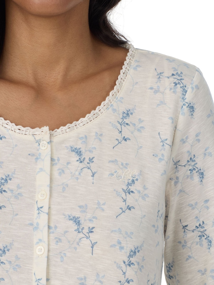 Lauren Ralph Lauren White Cotton Button Down Pyjamas Set - Image 4 of 4