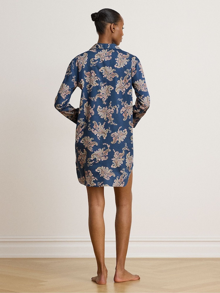 Lauren Ralph Lauren Blue Cotton Long Sleeve Nightshirt - Image 2 of 4
