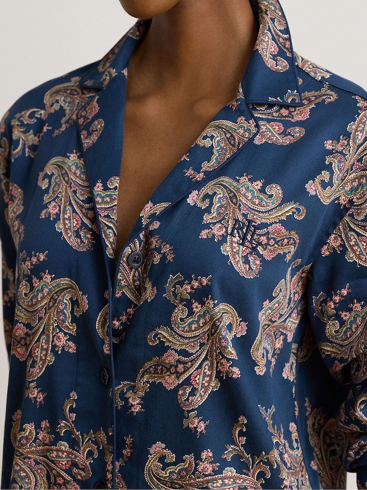 Lauren Ralph Lauren Blue Cotton Long Sleeve Nightshirt - Image 4 of 4