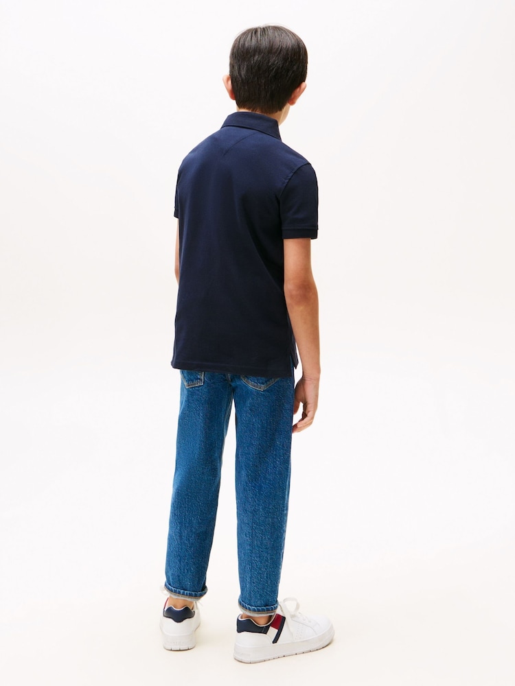 Tommy Hilfiger Navy Blue Flag Short Sleeve 100% Cotton Polo Shirt - Image 2 of 6 Tommy Hilfiger Navy Blue Flag Short Sleeve 100% Cotton Polo Shirt - Image 2 of 6